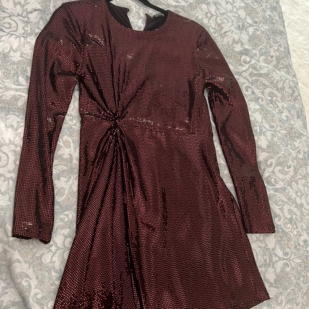 Metallic Red long sleeve short dress. US size: Medium